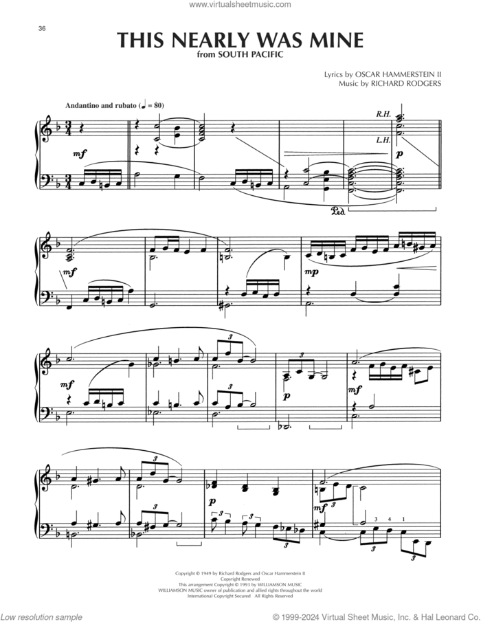 This Nearly Was Mine (arr. Dick Hyman) sheet music for piano solo by Richard Rodgers, Dick Hyman, Oscar II Hammerstein and Rodgers & Hammerstein, intermediate skill level