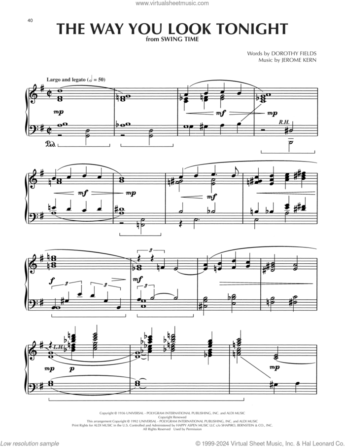The Way You Look Tonight (arr. Dick Hyman) sheet music for piano solo by Jerome Kern, Dick Hyman and Dorothy Fields, intermediate skill level