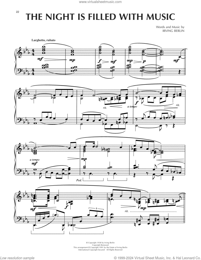 The Night Is Filled With Music (arr. Dick Hyman) sheet music for piano solo by Irving Berlin and Dick Hyman, intermediate skill level