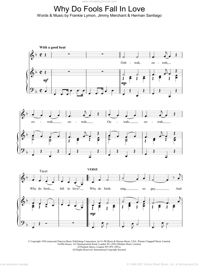 Why Do Fools Fall In Love sheet music for voice, piano or guitar by Frankie Lymon, intermediate skill level