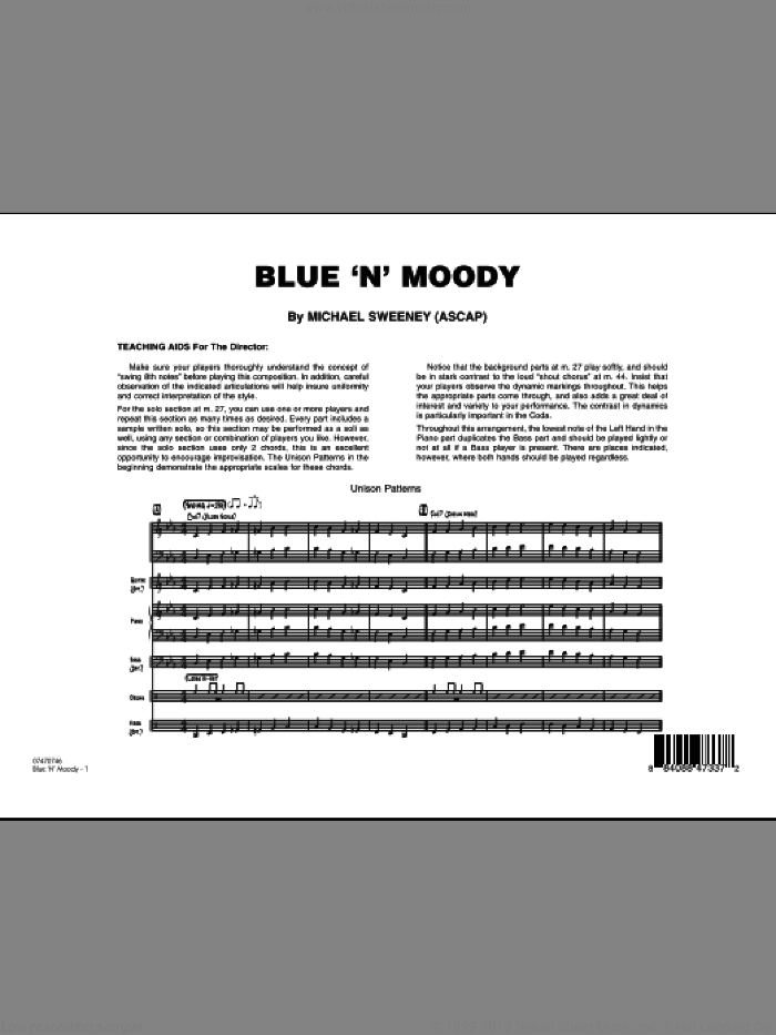 Blue 'N' Moody (COMPLETE) sheet music for jazz band by Michael Sweeney, intermediate skill level