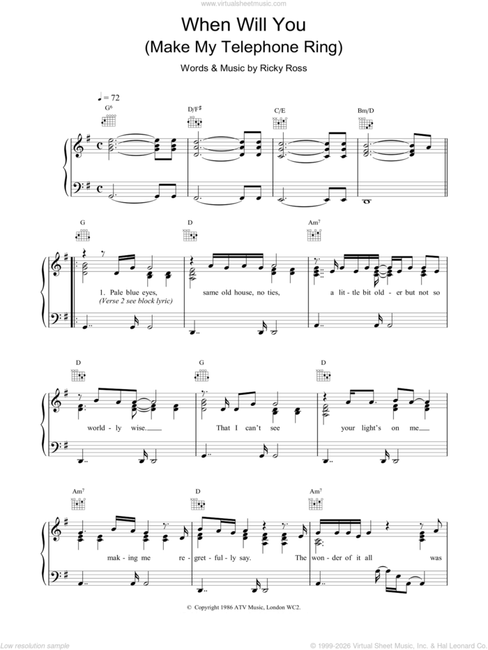 When Will You (Make My Telephone Ring) sheet music for voice, piano or guitar by Deacon Blue and Ricky Ross, intermediate skill level
