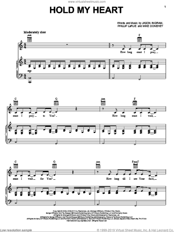 Hold My Heart sheet music for voice, piano or guitar by Tenth Avenue North, Jason Ingram, Mike Donehey and Phillip Larue, intermediate skill level