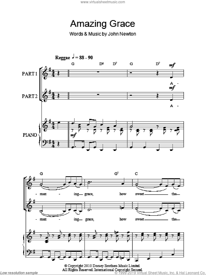 Amazing Grace (arr. Rick Hein) sheet music for choir (2-Part) by John Newton and Rick Hein, wedding score, intermediate duet