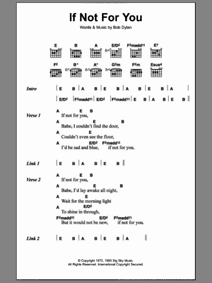 If Not For You sheet music for guitar (chords) by Bob Dylan, intermediate skill level