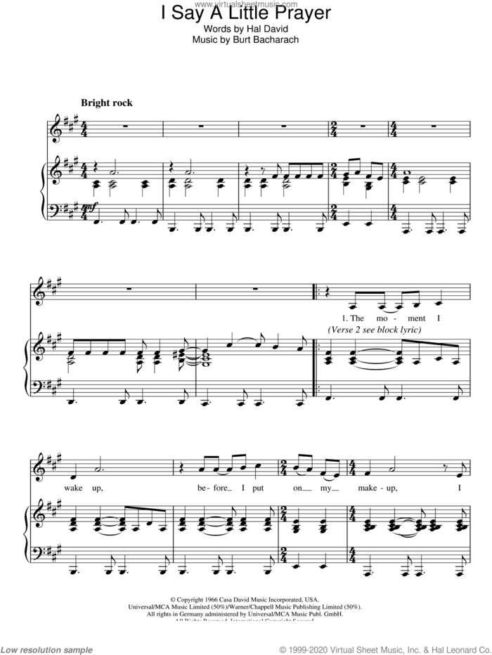 I Say A Little Prayer sheet music for voice and piano by Bacharach & David, Promises, Promises (Musical), Burt Bacharach and Hal David, intermediate skill level