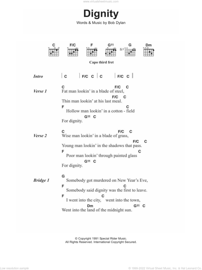 Dignity sheet music for guitar (chords) by Bob Dylan, intermediate skill level
