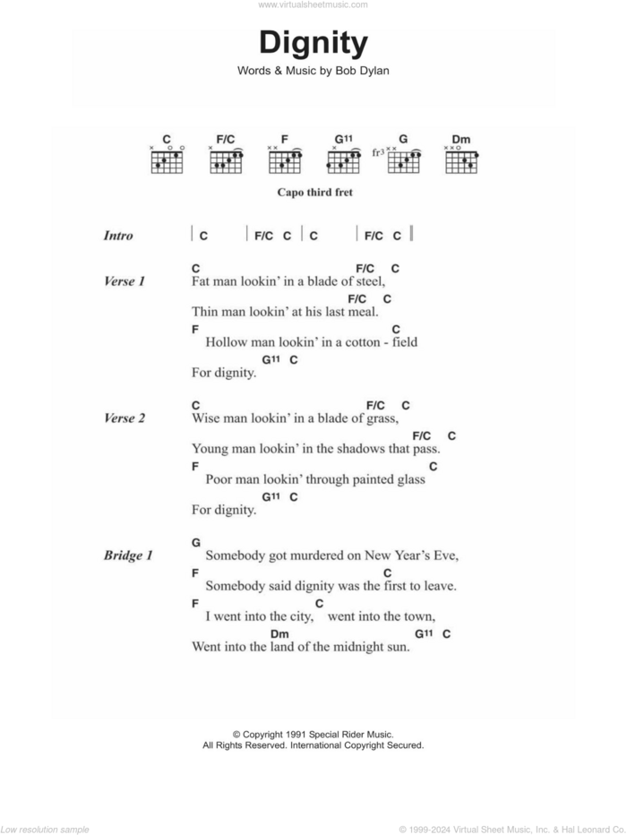 Dignity sheet music for guitar (chords) by Bob Dylan, intermediate skill level