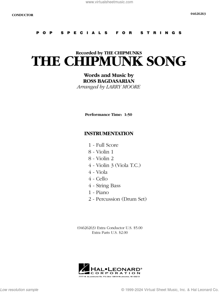 The Chipmunk Song (arr. Larry Moore) (COMPLETE) sheet music for orchestra by Larry Moore, Alvin And The Chipmunks and Ross Bagdasarian, intermediate skill level