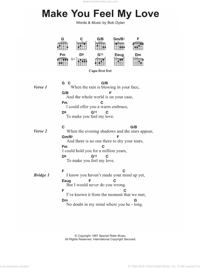 Make You Feel My Love sheet music for guitar (chords) by Bob Dylan, intermediate skill level