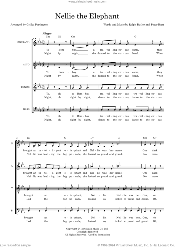 Nellie The Elephant (arr. Gitika Partington) sheet music for choir (SATB: soprano, alto, tenor, bass) by Ralph Butler & Peter Hart, Gitika Partington, Peter Hart and Ralph Butler, intermediate skill level