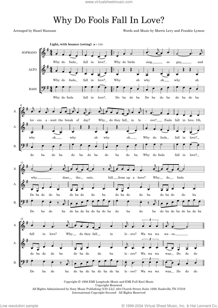 Why Do Fools Fall In Love (arr. Hazel Hannam) sheet music for choir (SAB: soprano, alto, bass) by Frankie Lymon, Hazel Hannam and Morris Levy, intermediate skill level