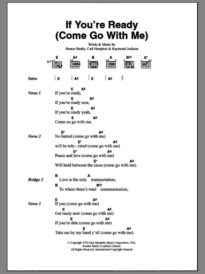 If You're Ready (Come Go With Me) sheet music for guitar (chords) by The Staple Singers, Carl Hampton, Homer Banks and Raymond Jackson, intermediate skill level