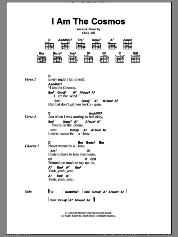 I Am The Cosmos sheet music for guitar (chords) by Chris Bell, intermediate skill level