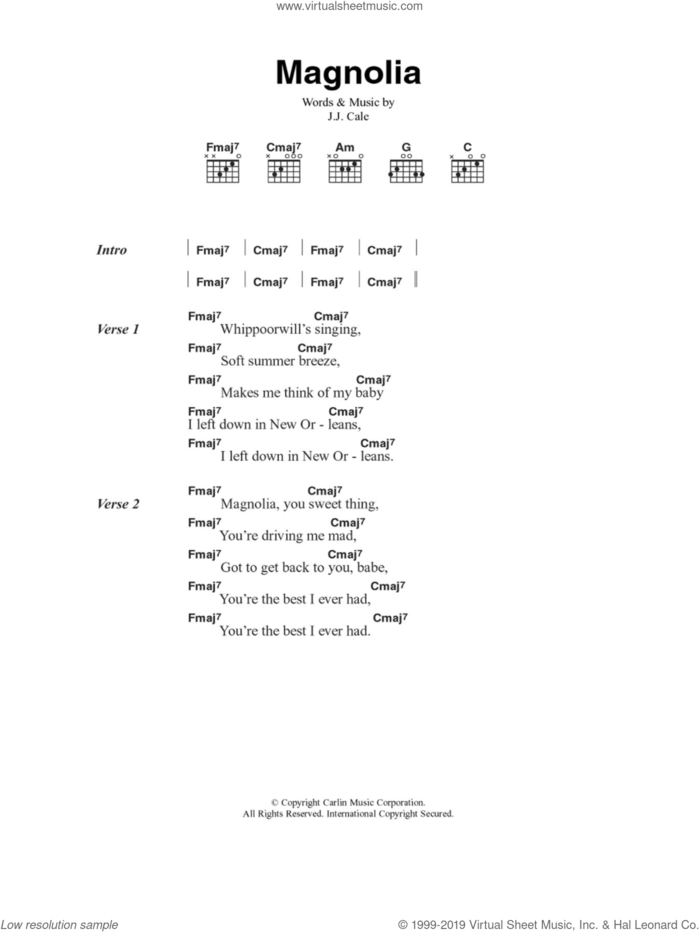 Magnolia sheet music for guitar (chords) by John Cale, intermediate skill level