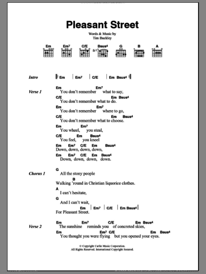 Pleasant Street sheet music for guitar (chords) by Tim Buckley, intermediate skill level
