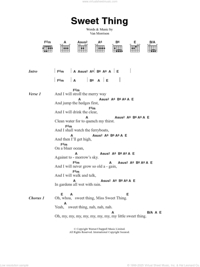 Sweet Thing sheet music for guitar (chords) by Van Morrison, intermediate skill level