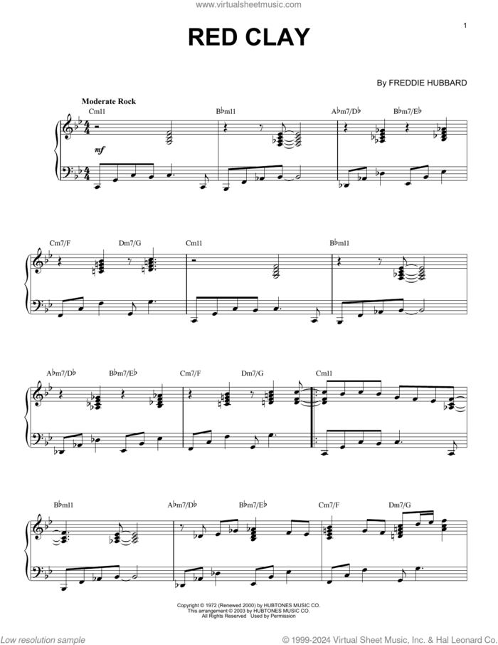 Red Clay sheet music for piano solo by Freddie Hubbard, intermediate skill level