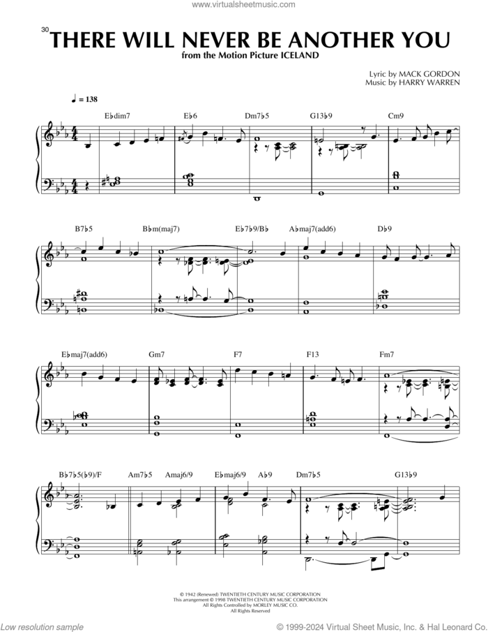 There Will Never Be Another You (arr. Al Lerner and Thomas Coppola) sheet music for piano solo by Harry Warren, Alan Jay Lerner, Thomas Coppola and Mack Gordon, intermediate skill level