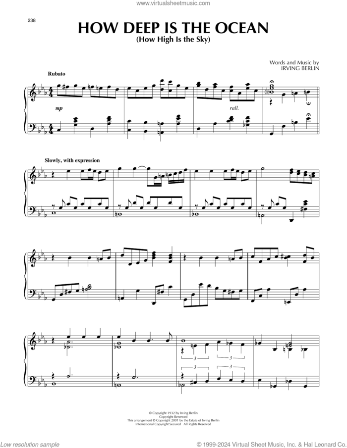 How Deep Is The Ocean (How High Is The Sky) (arr. Al Lerner) sheet music for piano solo by Irving Berlin, Alan Jay Lerner and Ben Webster, intermediate skill level