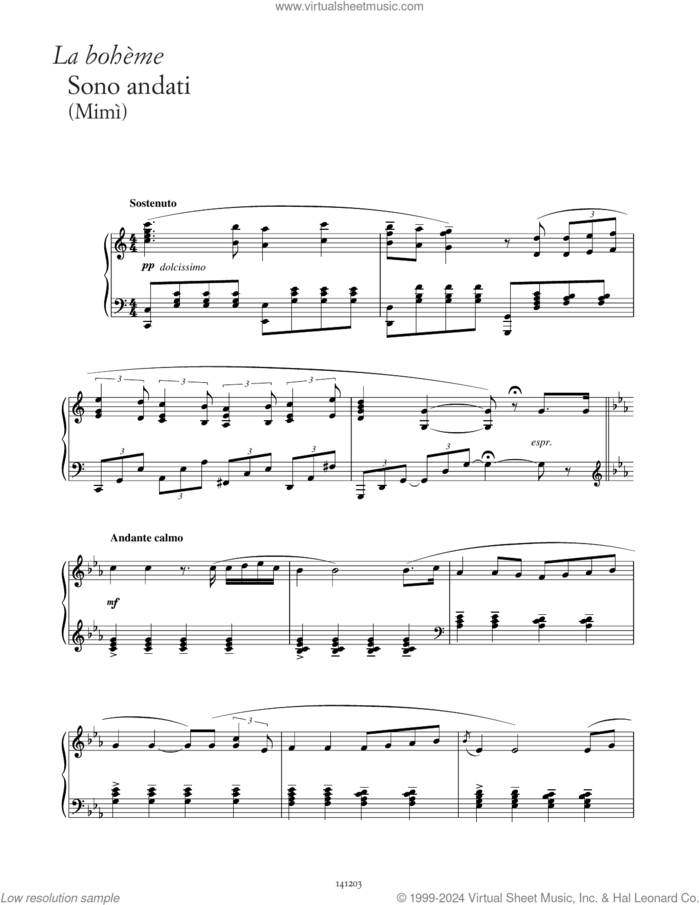 Sono andati? (from La Boheme) sheet music for piano solo by Giacomo Puccini, Giuseppe Giacosa and Luigi Illica, classical score, intermediate skill level