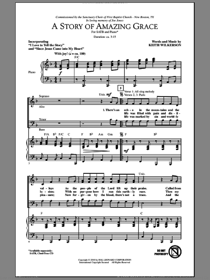 A Story Of Amazing Grace sheet music for choir (SATB: soprano, alto, tenor, bass) by Keith Wilkerson, intermediate skill level