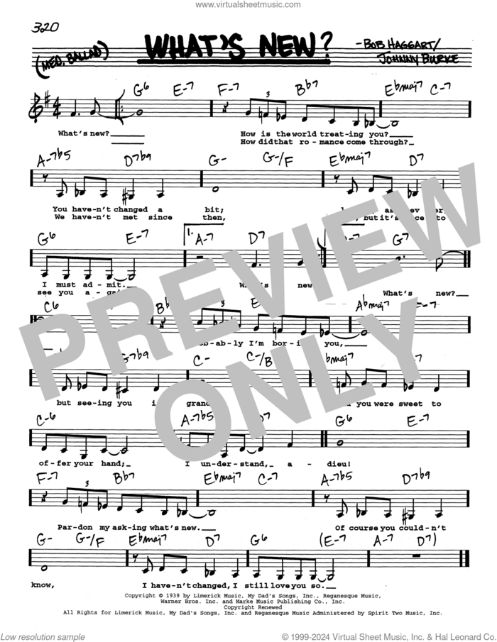 What's New? (Low Voice) sheet music for voice and other instruments (real book with lyrics) by Bob Crosby and His Orchestra, Bob Haggart and John Burke, intermediate skill level