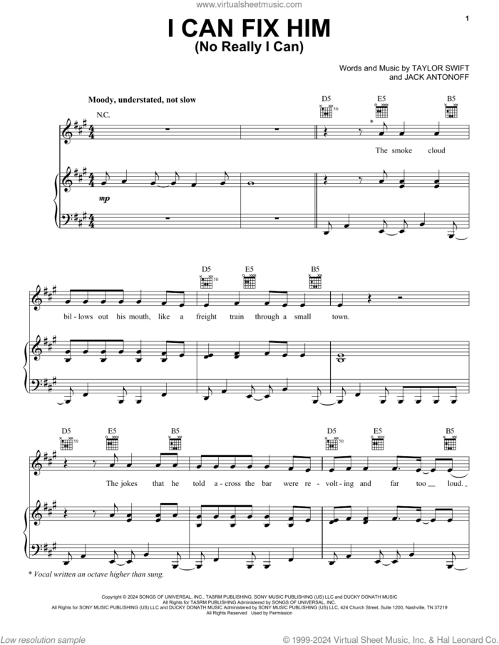 I Can Fix Him (No Really I Can) sheet music for voice, piano or guitar by Taylor Swift and Jack Antonoff, intermediate skill level