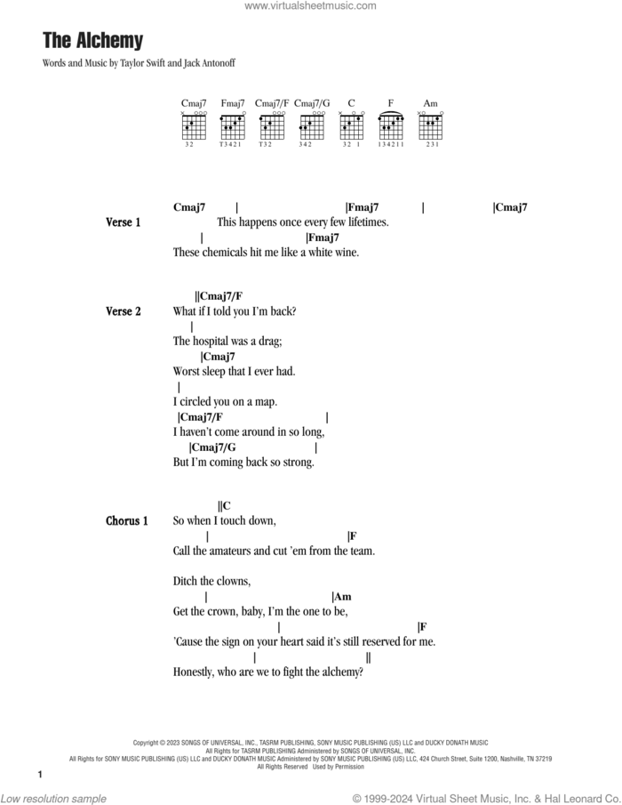 The Alchemy sheet music for guitar (chords) by Taylor Swift and Jack Antonoff, intermediate skill level