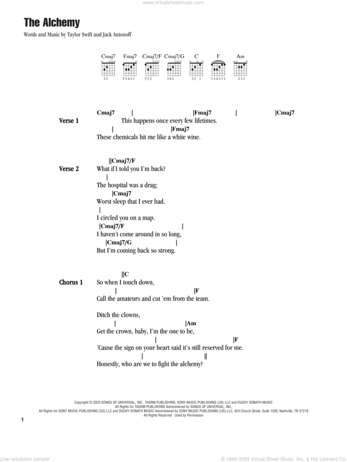 The Alchemy sheet music for guitar (chords) by Taylor Swift and Jack Antonoff, intermediate skill level