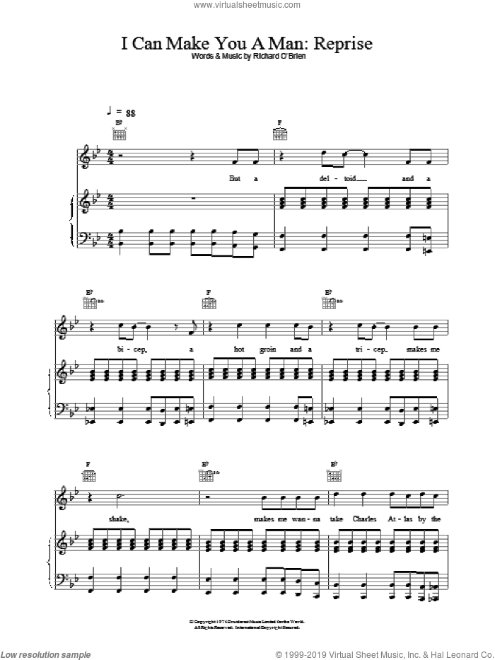 I Can Make You A Man (Reprise) sheet music for voice, piano or guitar by Richard O'Brien and The Rocky Horror Picture Show, intermediate skill level