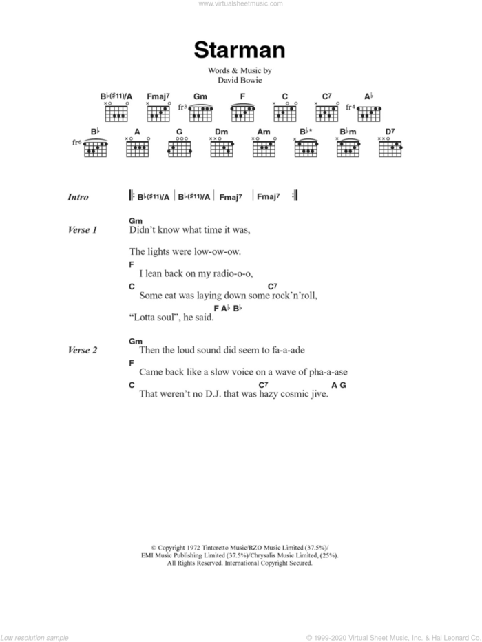 Starman sheet music for guitar (chords) by David Bowie, intermediate skill level