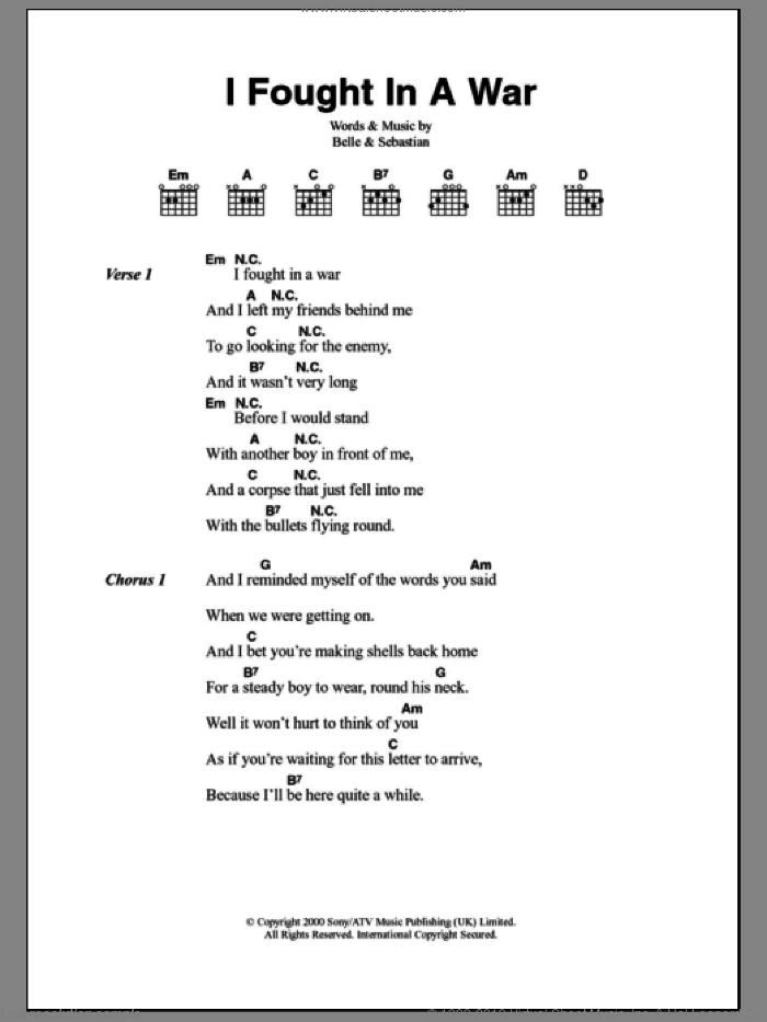 I Fought In A War sheet music for guitar (chords)  and Belle, intermediate skill level