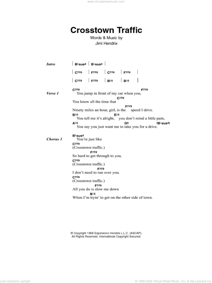 Crosstown Traffic sheet music for guitar (chords) by Jimi Hendrix, intermediate skill level