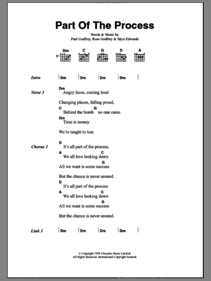 Part Of The Process sheet music for guitar (chords) by Morcheeba, Paul Godfrey, Ross Godfrey and Skye Edwards, intermediate skill level