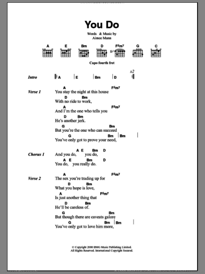 You Do sheet music for guitar (chords) by Aimee Mann, intermediate skill level