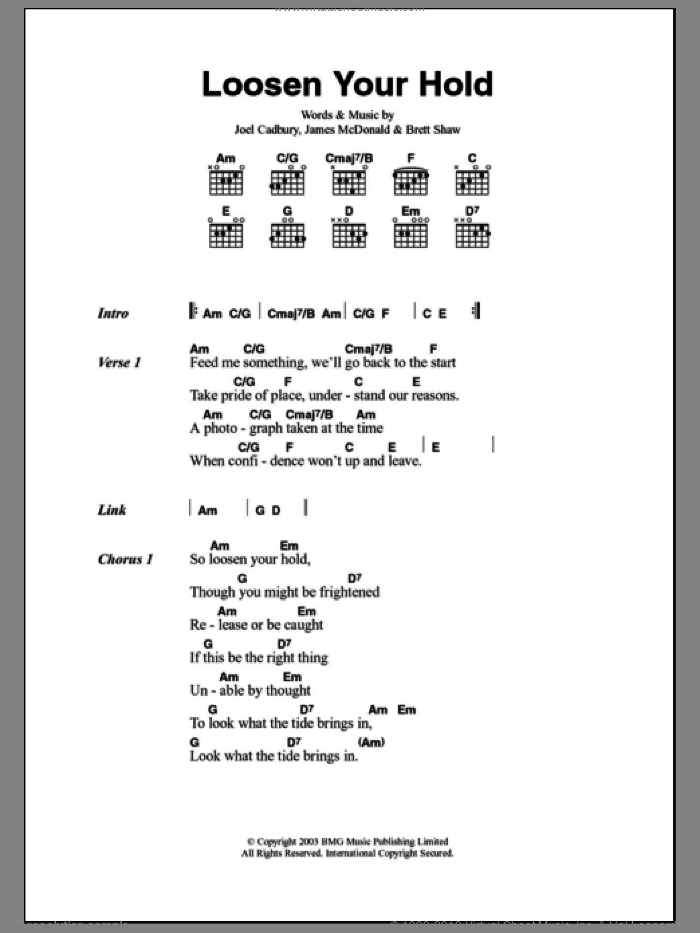 Loosen Your Hold sheet music for guitar (chords) by South, Brett Shaw, James McDonald and Joel Cadbury, intermediate skill level