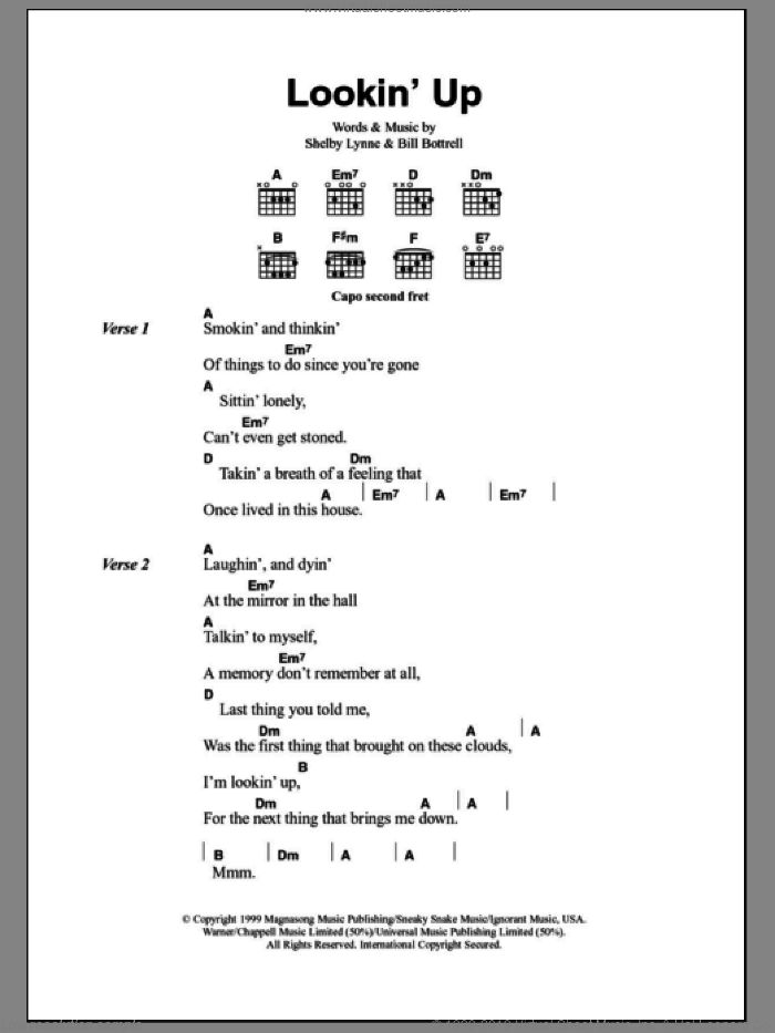 Lookin' Up sheet music for guitar (chords) by Shelby Lynne and Bill Bottrell, intermediate skill level