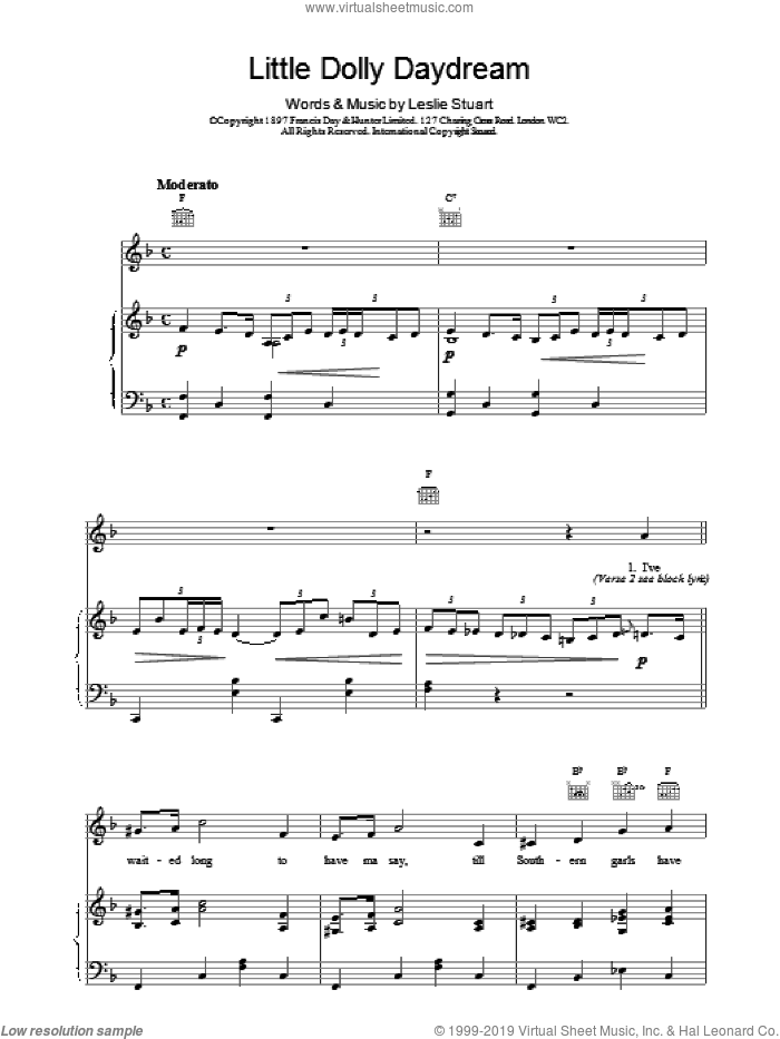 Little Dolly Daydream sheet music for voice, piano or guitar by Leslie Stuart, intermediate skill level