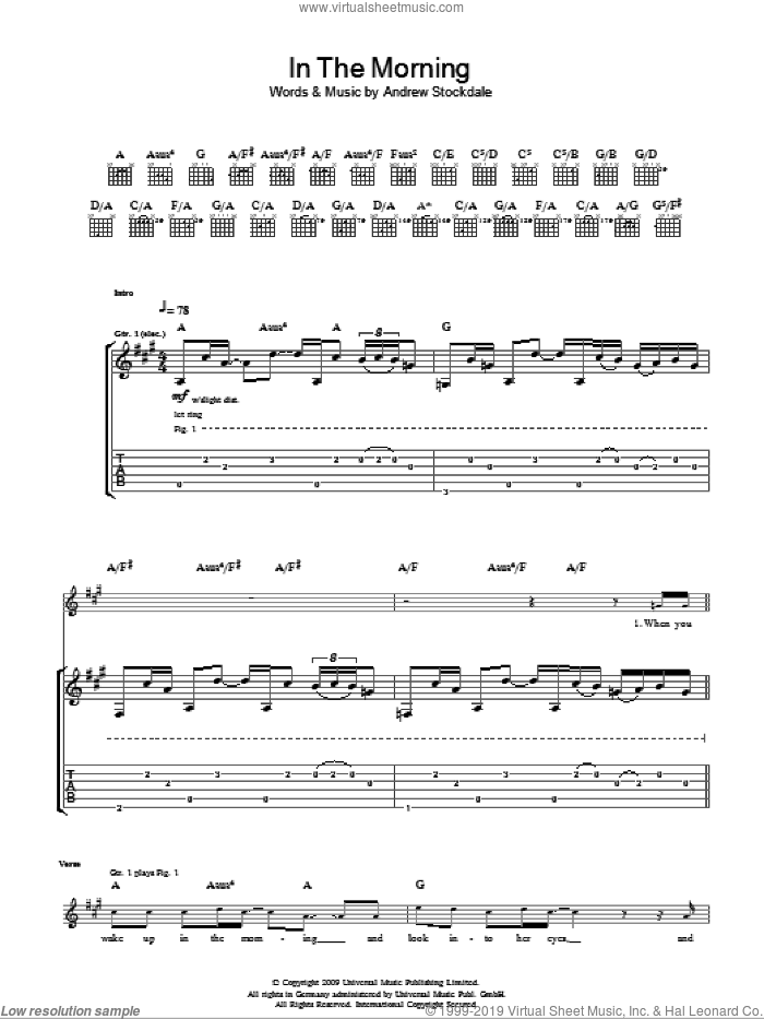 In The Morning sheet music for guitar (tablature) by Wolfmother and Andrew Stockdale, intermediate skill level