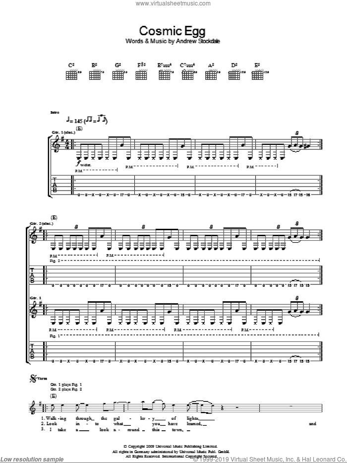 Cosmic Egg sheet music for guitar (tablature) by Wolfmother and Andrew Stockdale, intermediate skill level