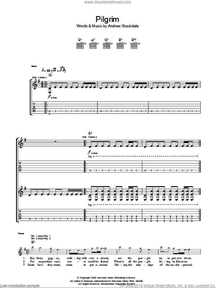 Pilgrim sheet music for guitar (tablature) by Wolfmother and Andrew Stockdale, intermediate skill level