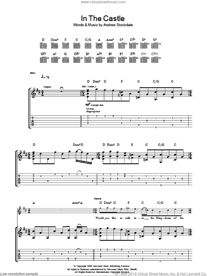 In The Castle sheet music for guitar (tablature) by Wolfmother and Andrew Stockdale, intermediate skill level