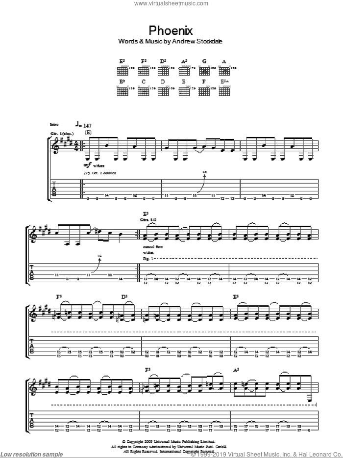 Phoenix sheet music for guitar (tablature) by Wolfmother and Andrew Stockdale, intermediate skill level
