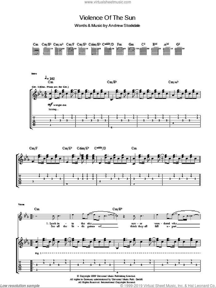 Violence Of The Sun sheet music for guitar (tablature) by Wolfmother and Andrew Stockdale, intermediate skill level