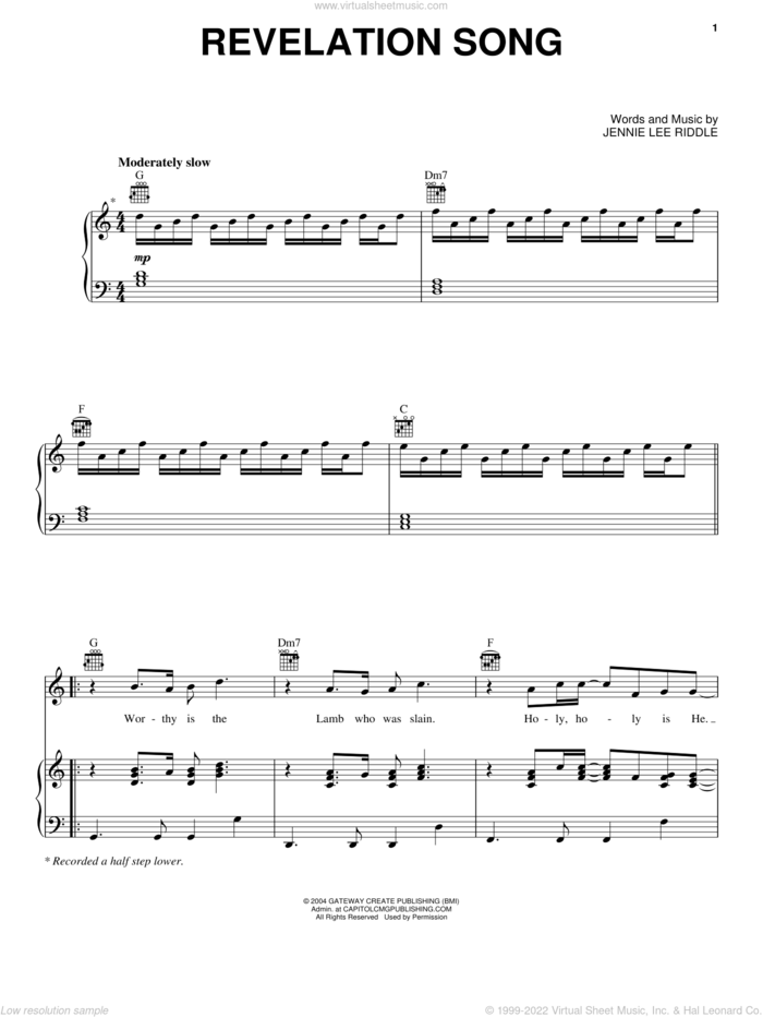 Revelation Song sheet music for voice, piano or guitar by Phillips, Craig & Dean and Jennie Lee Riddle, intermediate skill level