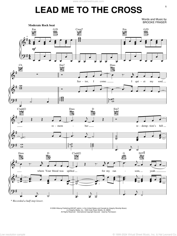 Lead Me To The Cross sheet music for voice, piano or guitar by Chris And Conrad and Brooke Fraser, intermediate skill level