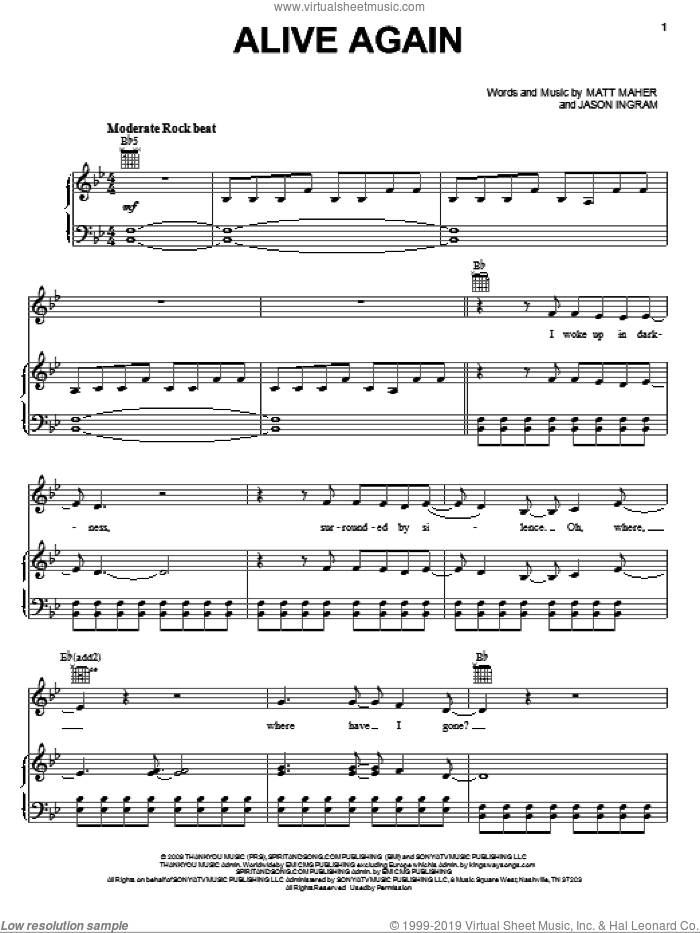 Alive Again sheet music for voice, piano or guitar by Matt Maher and Jason Ingram, intermediate skill level