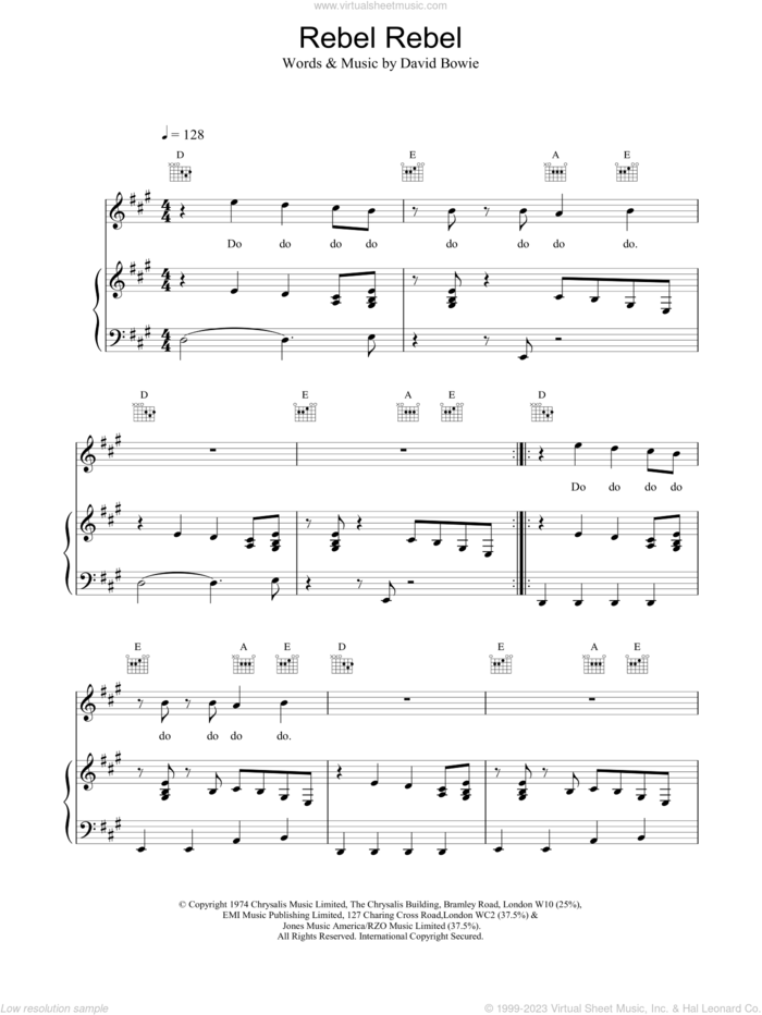 Rebel Rebel sheet music for voice, piano or guitar by David Bowie, intermediate skill level