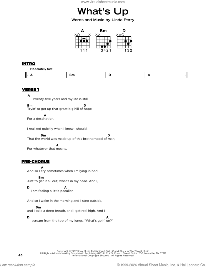 What's Up sheet music for guitar solo by 4 Non Blondes and Linda Perry, beginner skill level